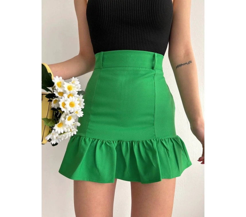 Altı fırfırlı etek yeşil s24817