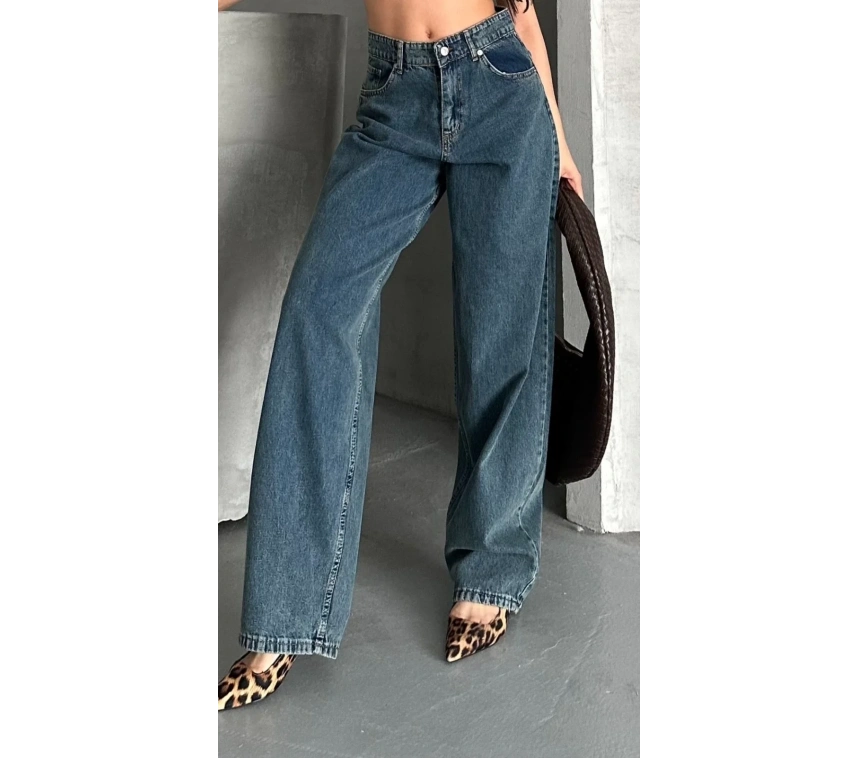 Baggy kar yıkama yeşil tint jeans pantolon
