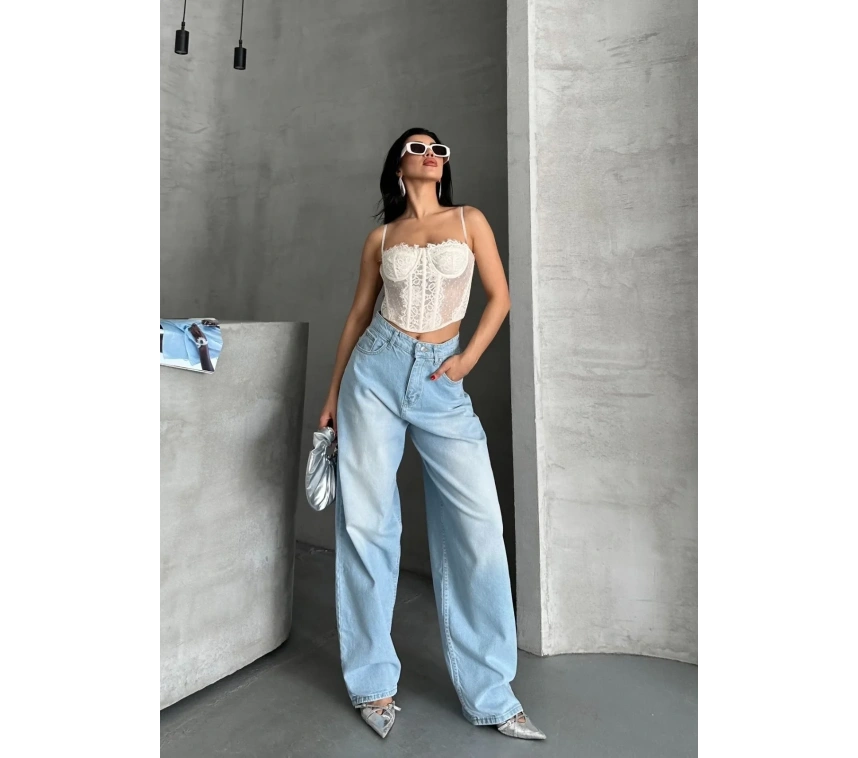 Baggy süper taş bıyık yıkama buz mavi d2007