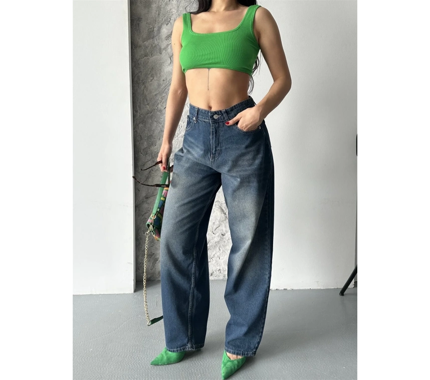 Baggy süper taş bıyık yıkama kahve tint jeans pantolon d2007