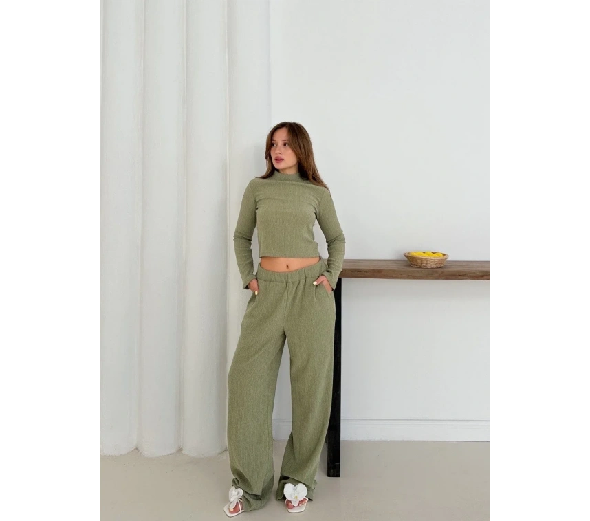 Balıkçı yaka örme takım mint st265865
