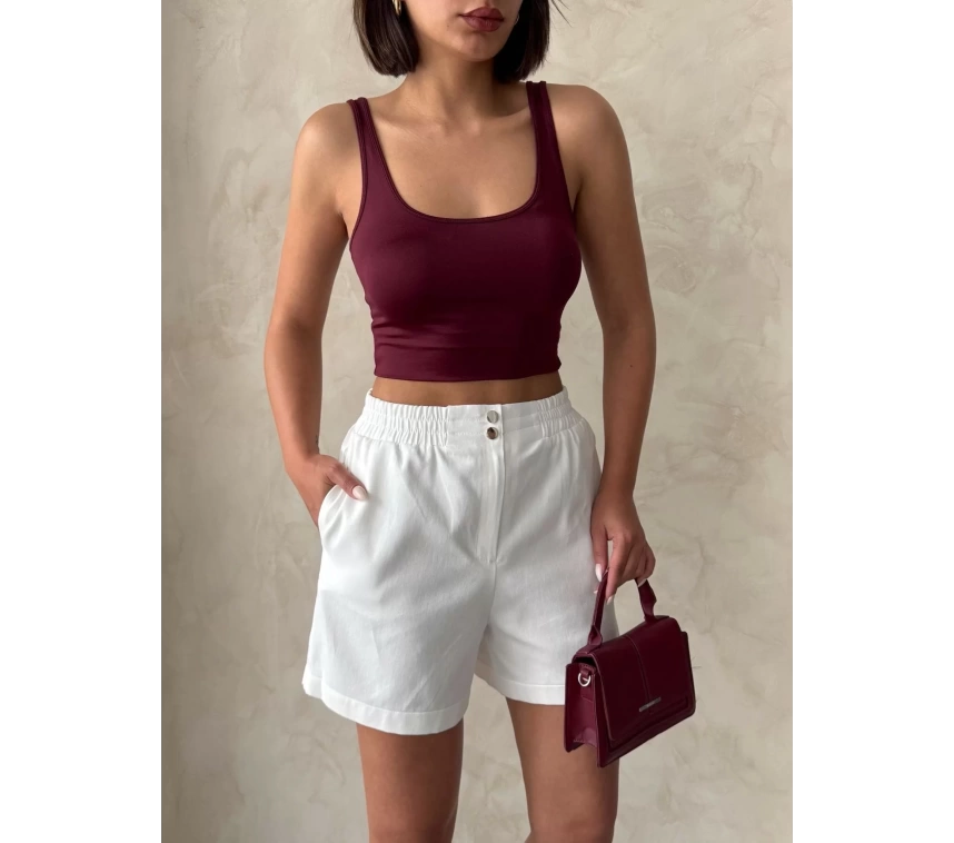 Beli lastikli çift çıtlı şort