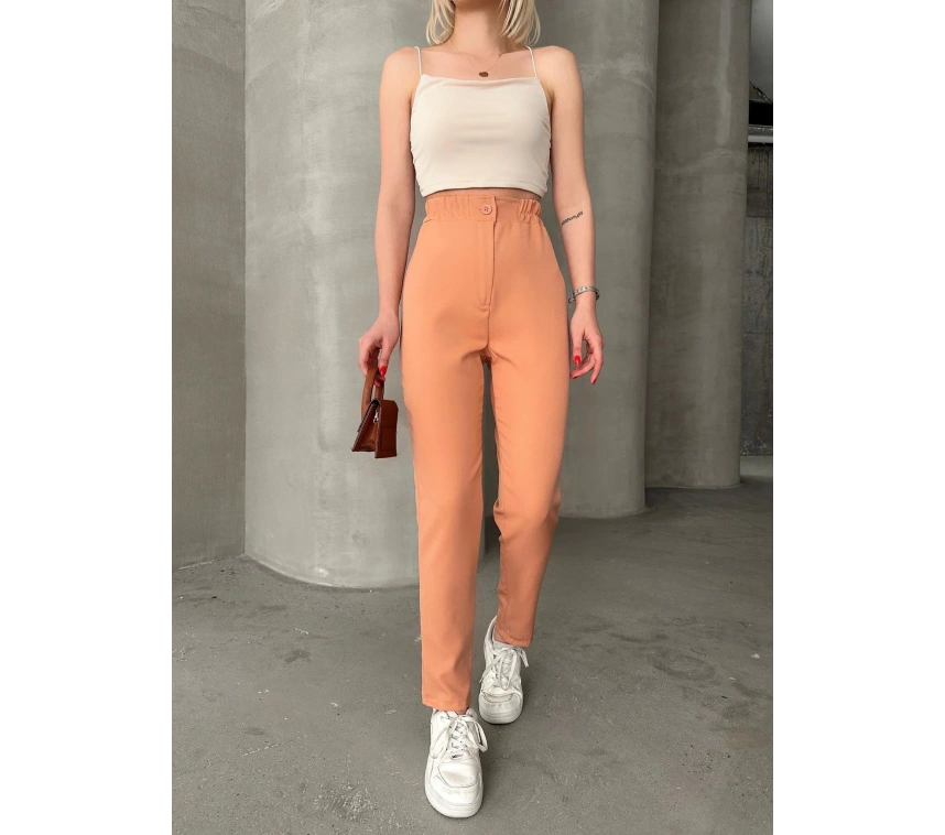 Beli lastikli karamel pantolon