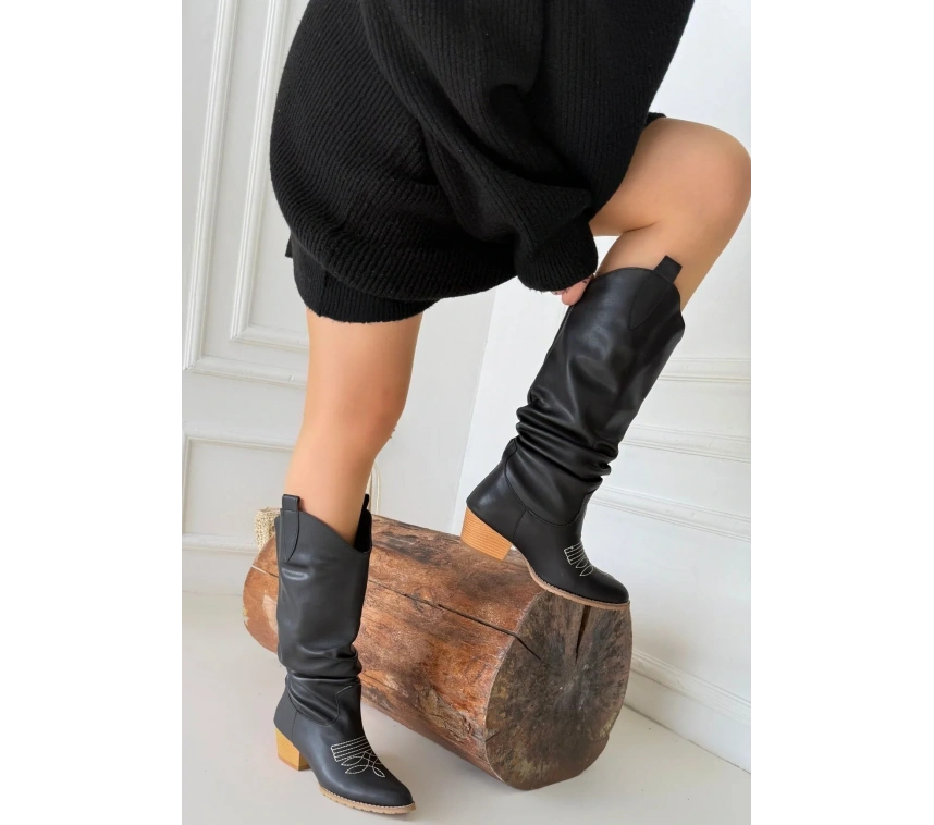Cayla Siyah Cilt Topuklu Çizme