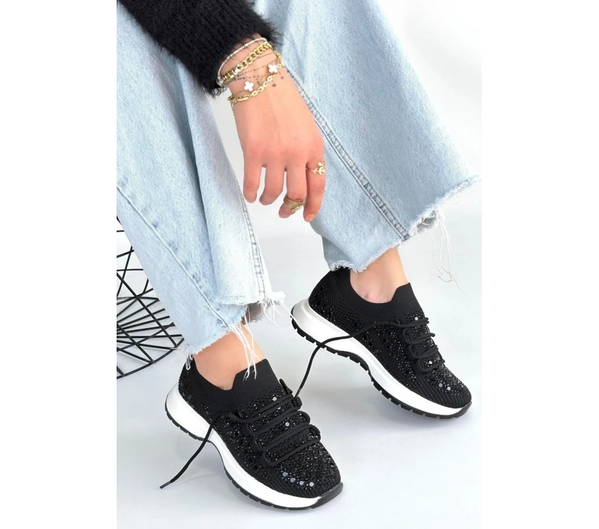 Ceas Siyah Triko Bağcıklı Spor Ayakkabı