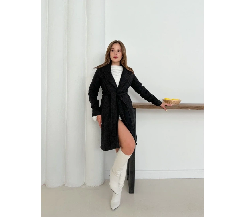 Cepli kuşaklı kaşe kaban antrasit st26458