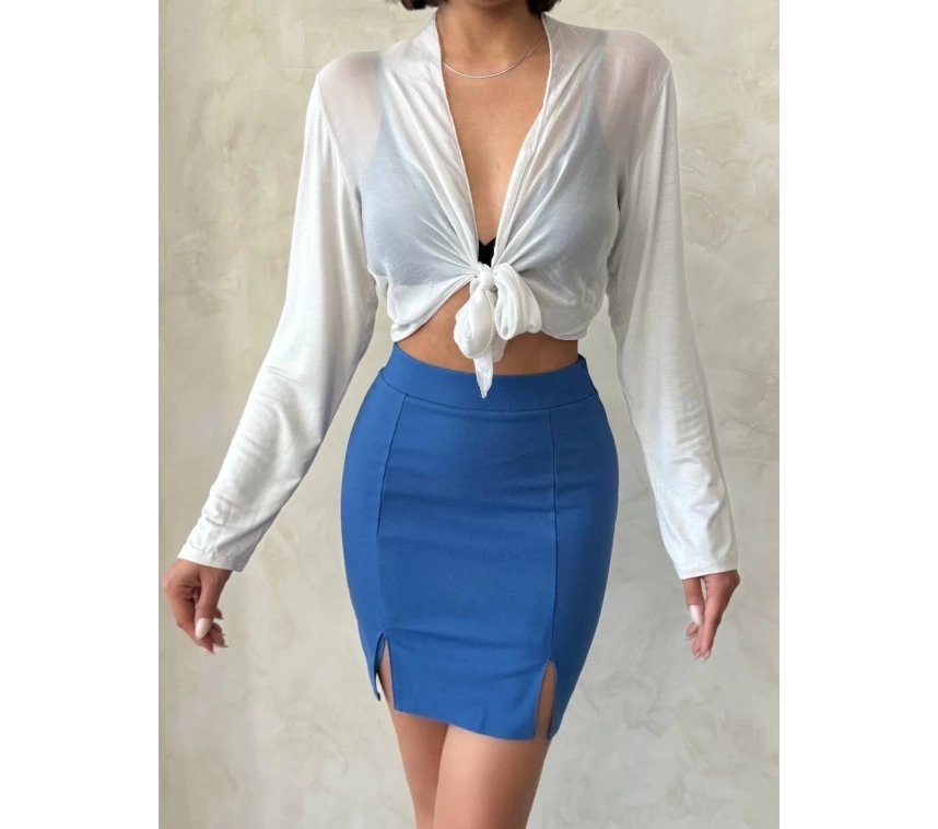 Çift yırtmaçlı etek indigo s25910