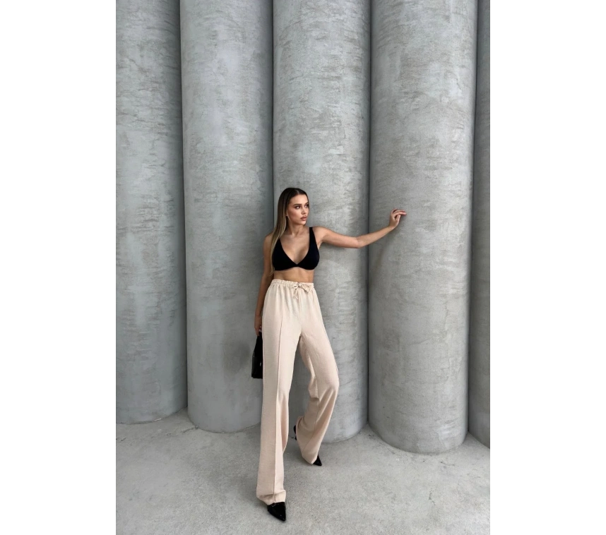 Çımalı keten pantolon