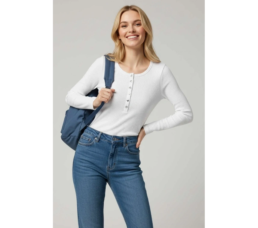 Çıtçıt Detaylı Bluz Beyaz