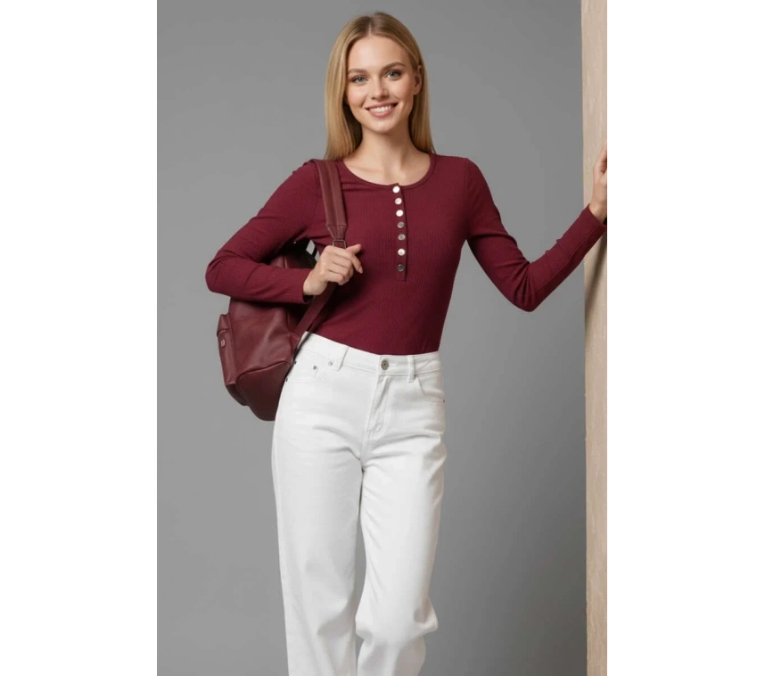 Çıtçıt Detaylı Bluz Bordo T4343