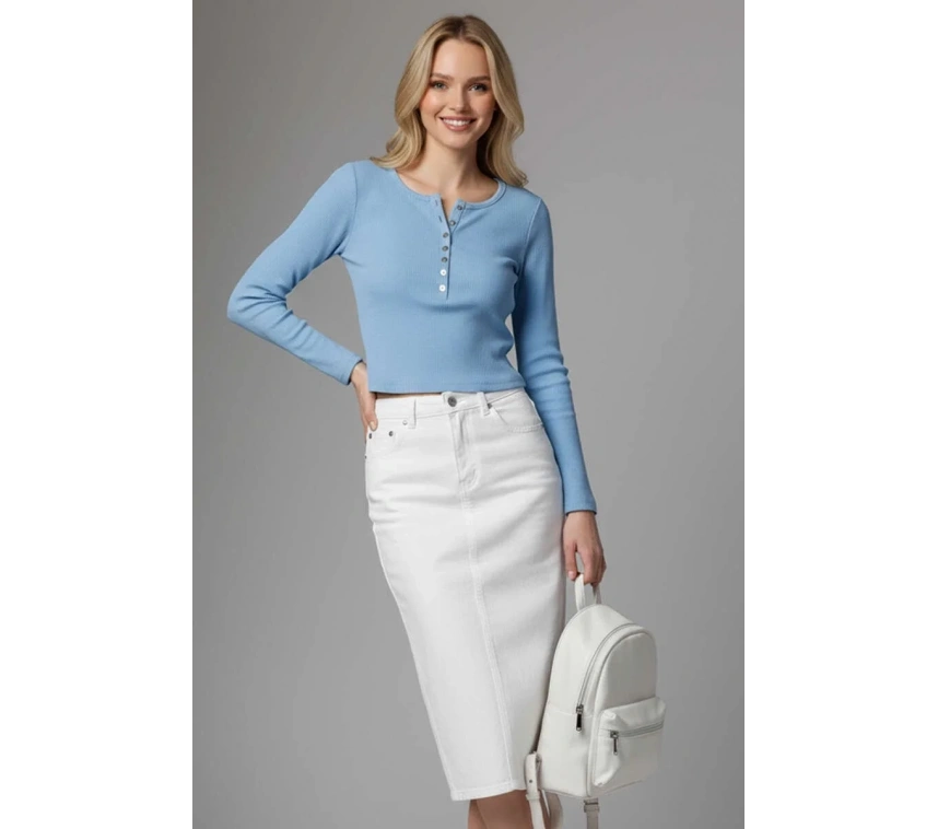 Çıtçıt Detaylı Bluz Mavi T4343