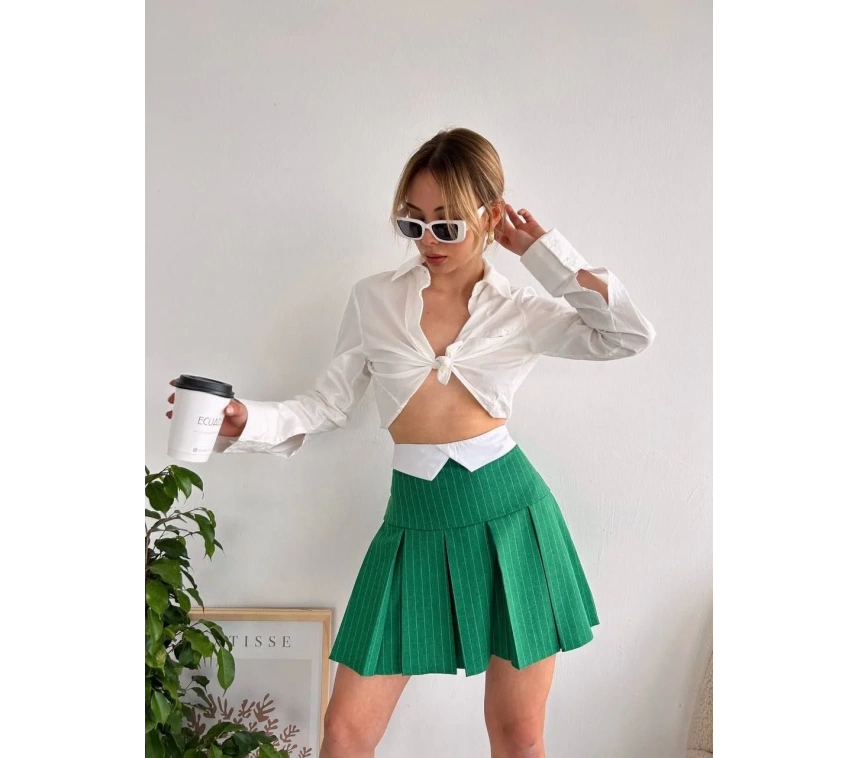 Çizgili Pileli etek s24-1013