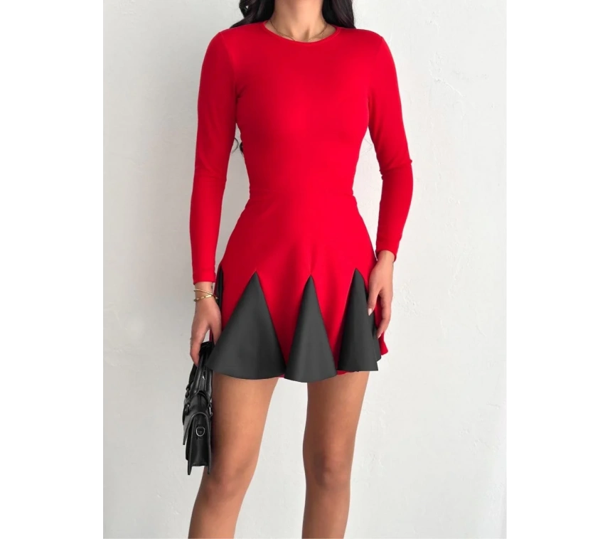 Eteği kloş crep mini elbise s1267