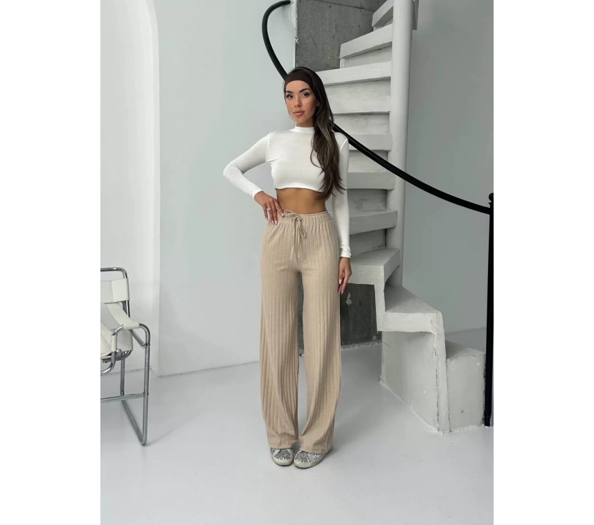 Fitilli şardonlu pantolon bej a4058