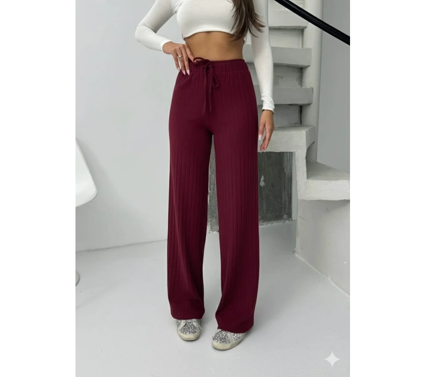 Fitilli şardonlu pantolon bordo a4058