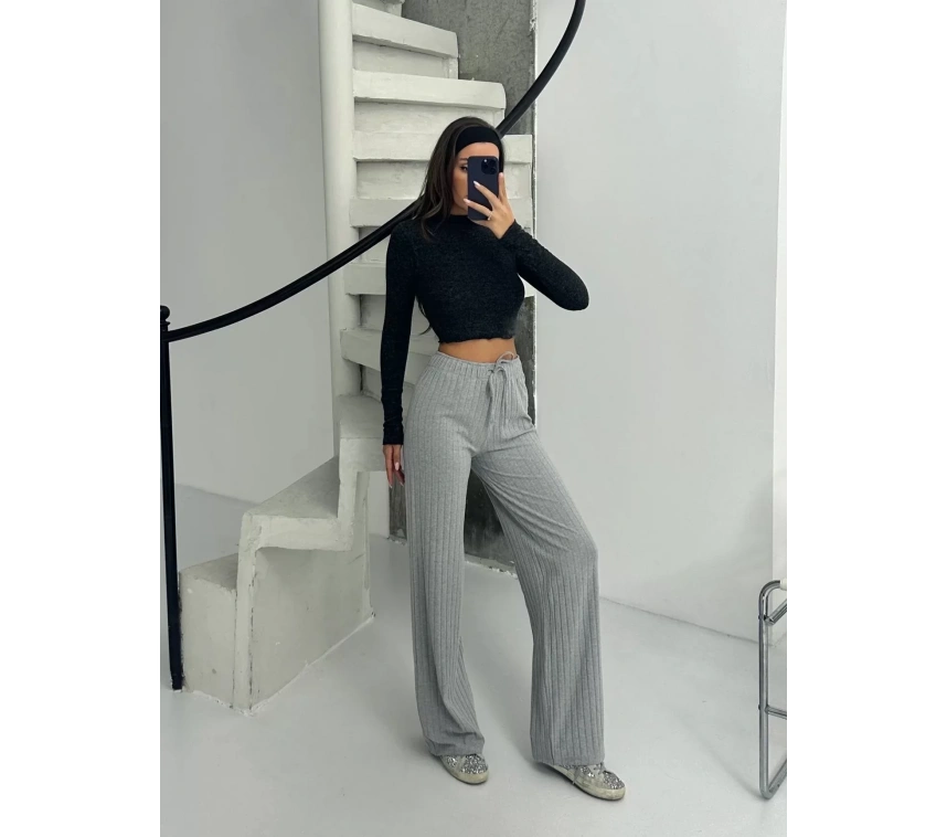 Fitilli şardonlu pantolon gri a4058