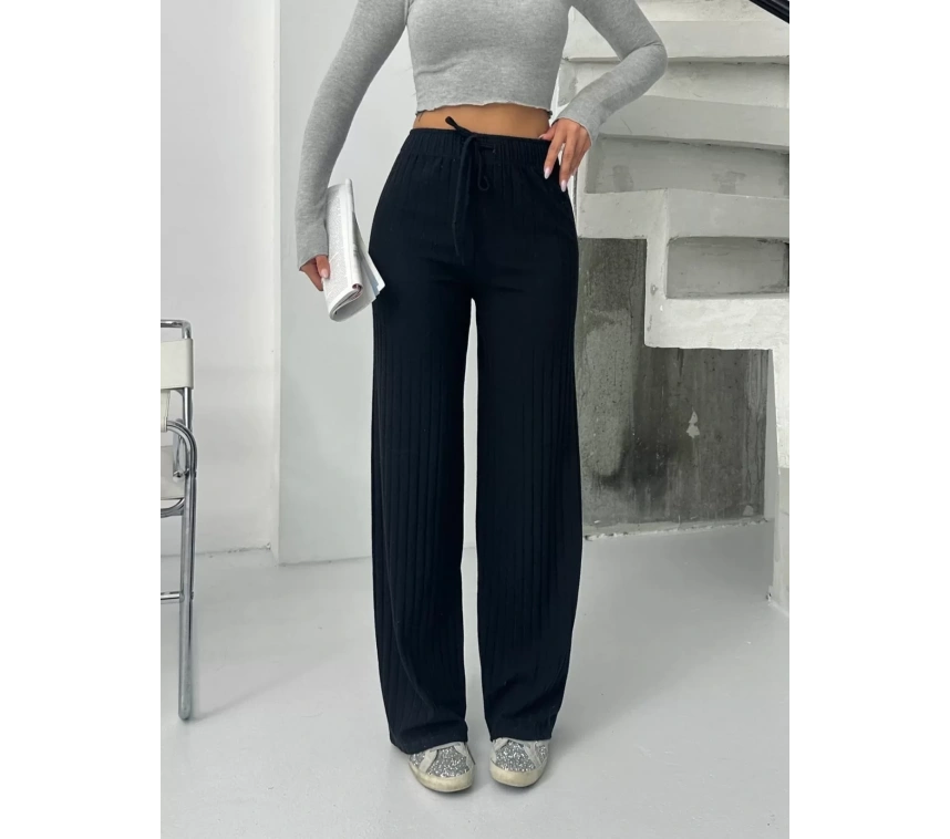 Fitilli şardonlu pantolon siyah a4058