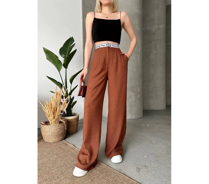 Flamlı kahve pantolon