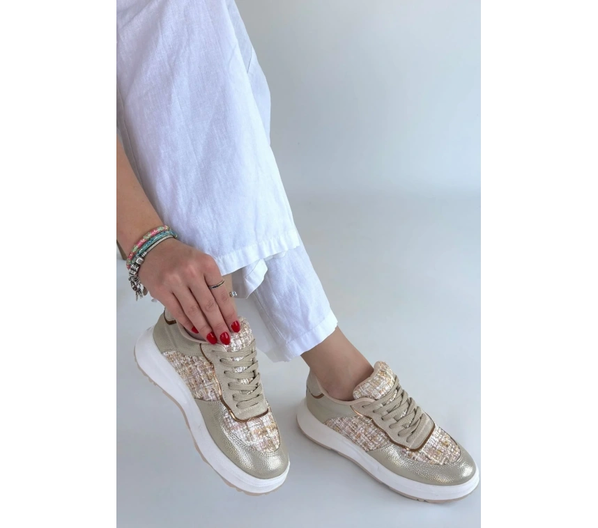 Hawer Bej Cilt Bağcıklı Spor Ayakkabı