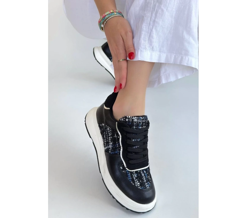 Hawer Siyah Cilt Bağcıklı Spor Ayakkabı