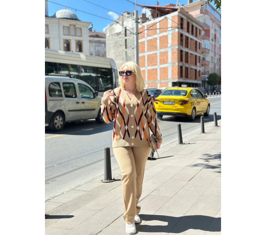 Hırka pantolon alt üst triko takım vizon