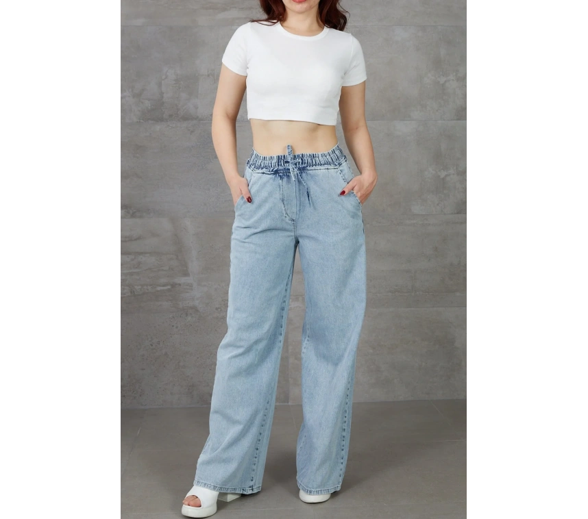 Kadın Beli Lastikli Rahat Kesim Kot Pantolon