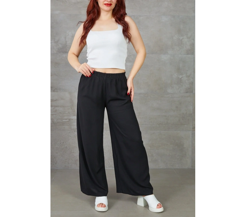 Kadın Bol Paça Rahat Kalıp Beli Lastikli Salaş Pantolon