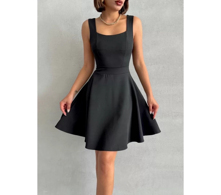 Kadın kare yaka kısa elbise s251188
