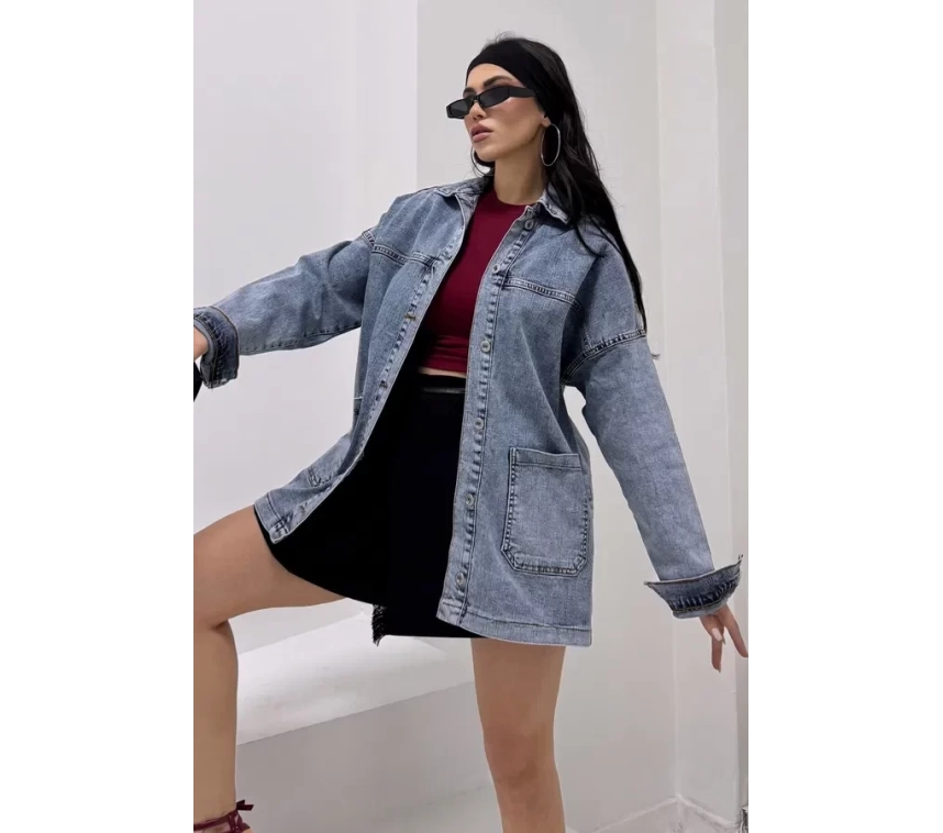 Kadın kot ceket mavi
