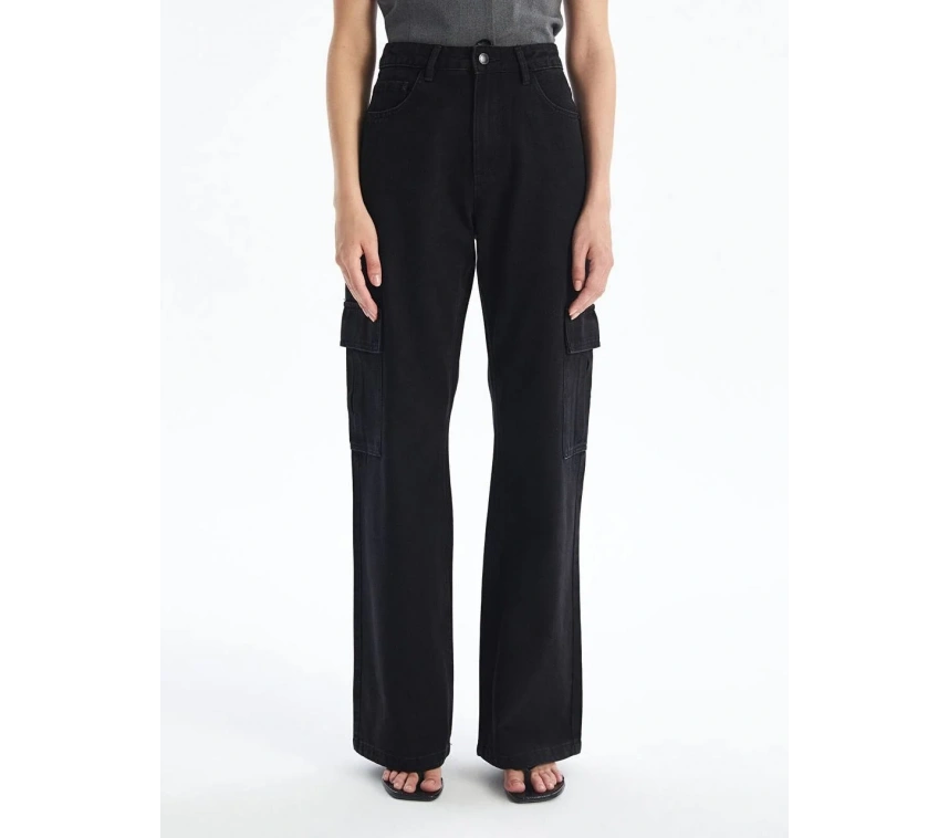 Kargo cep jeans pantolon siyah