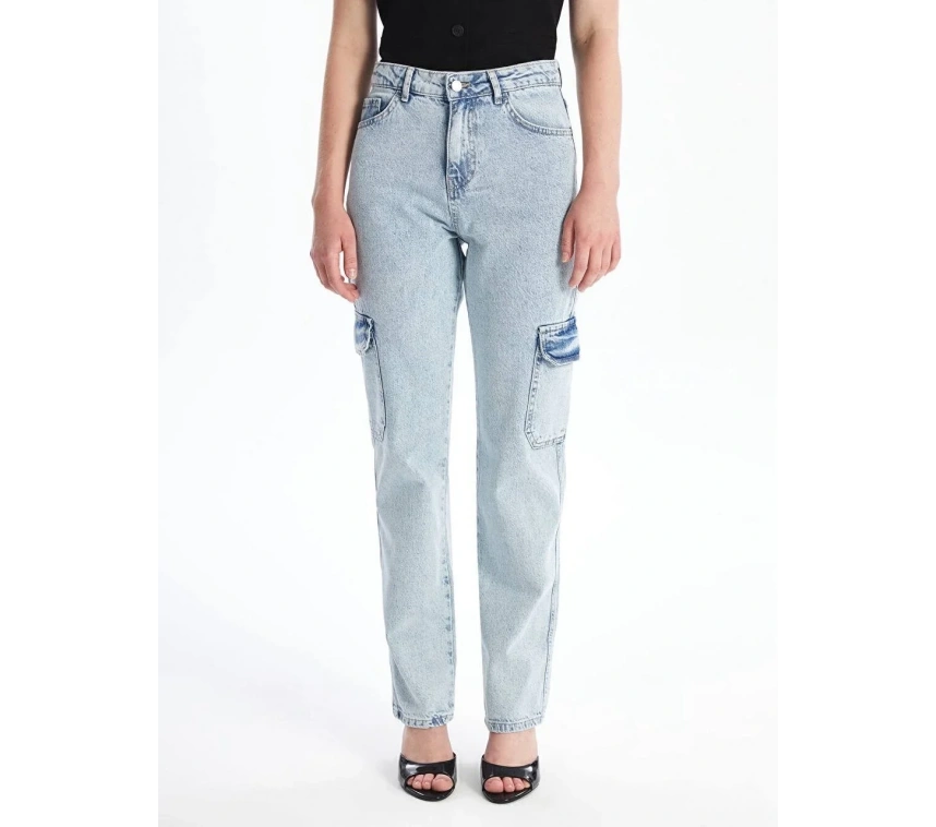 Kargo cep kar yıkama jeans pantolon