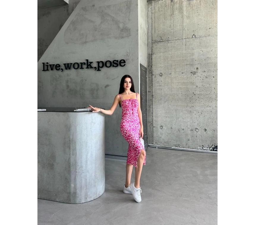 Kaşkorse Desenli askılı elbise