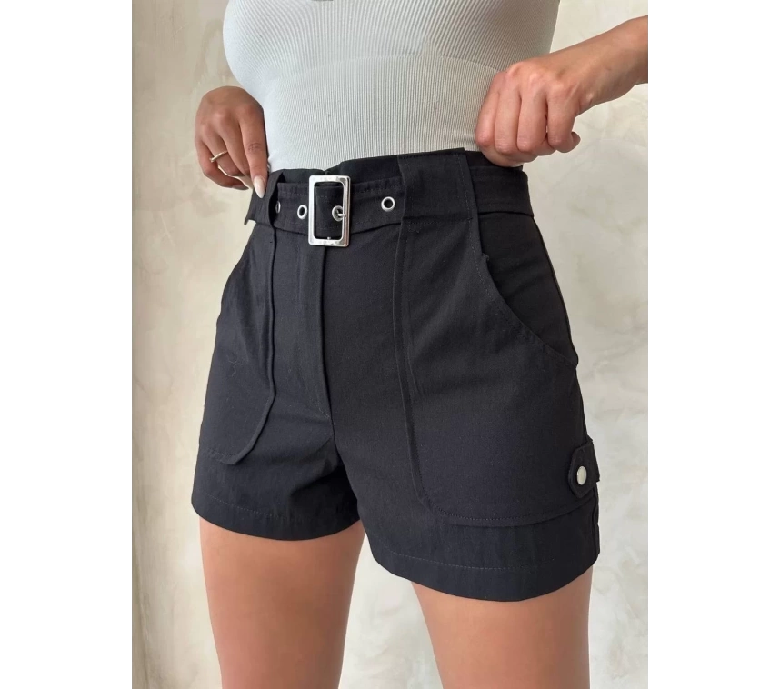 Kemer detaylı gabardin şort siyah s25289