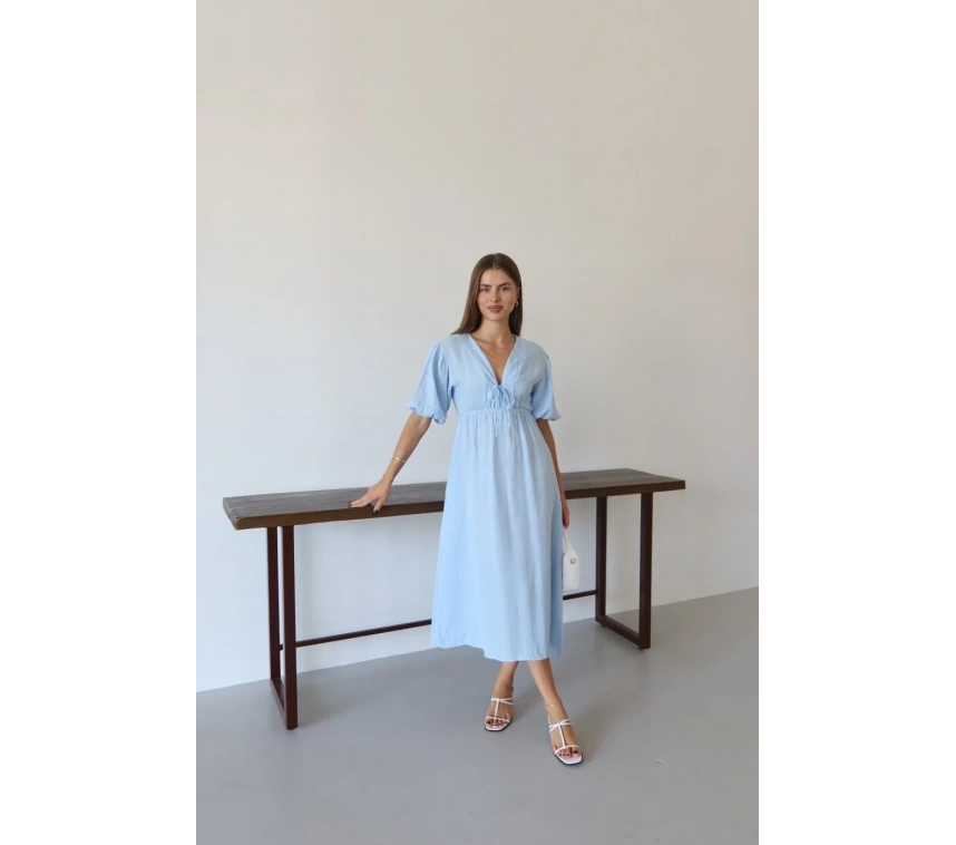 Kısa kollu müslin elbise mavi pt