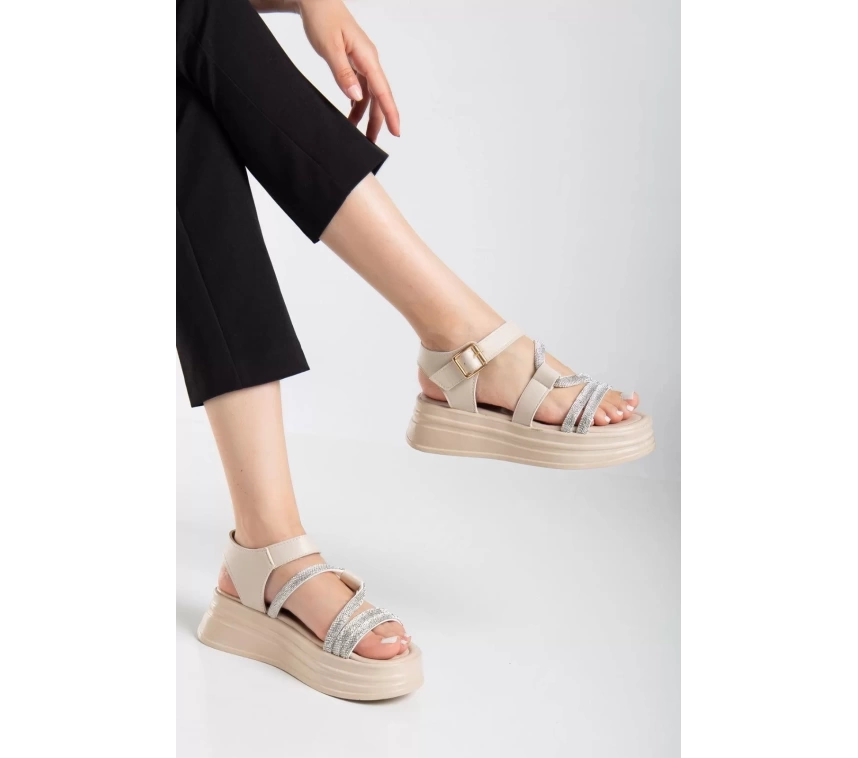 Lenda Bej Cilt Kemerli Sandalet