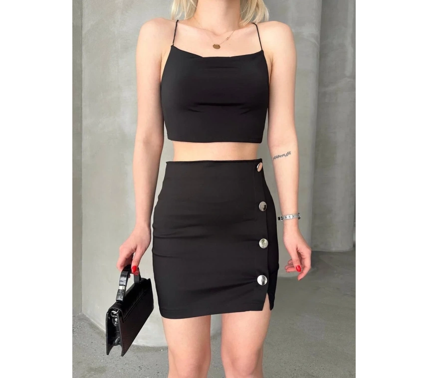 Likralı gabardin dört düğmeli etek