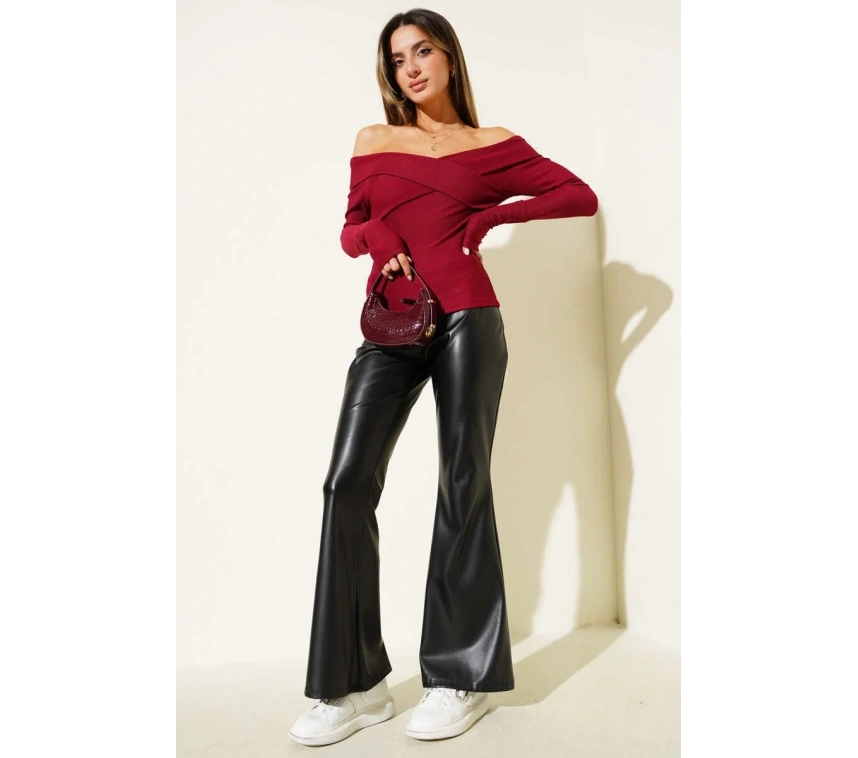 Madonna Çapraz Yaka Bluz Bordo t4331