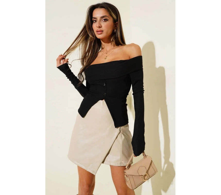 Madonna Yaka Düğmeli Bluz siyah t4329