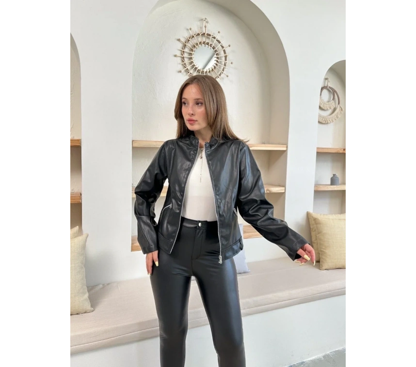 Mevsimlik deri ceket siyah st255510