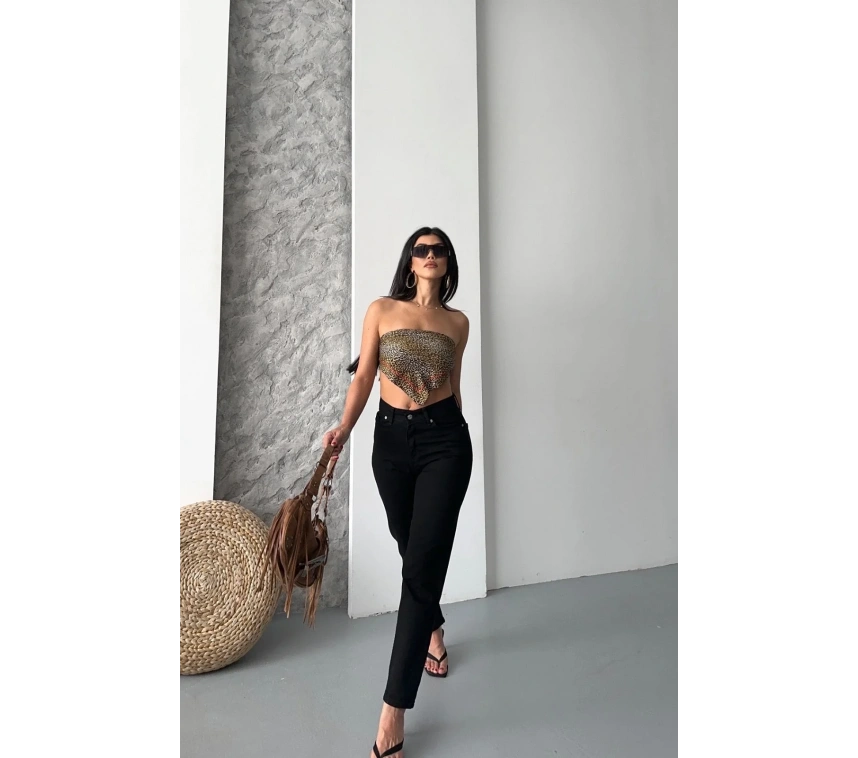 Mom fit enzim taş yıkama jeans pantolon siyah