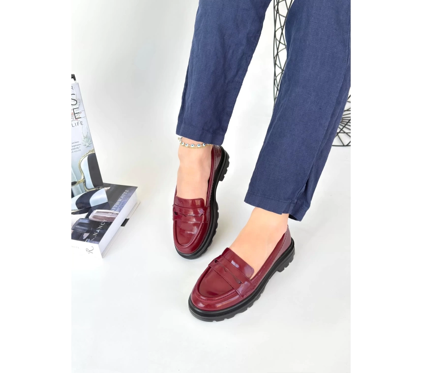 Narli Bordo Rugan Oxford Ayakkabı