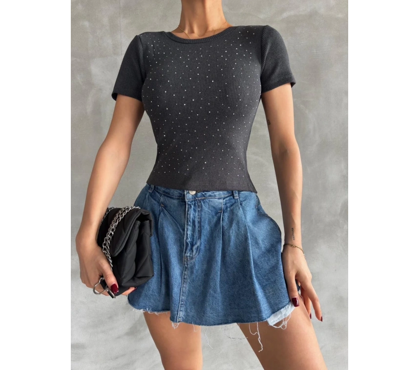 Önü taşlı antrasit bluz s3512