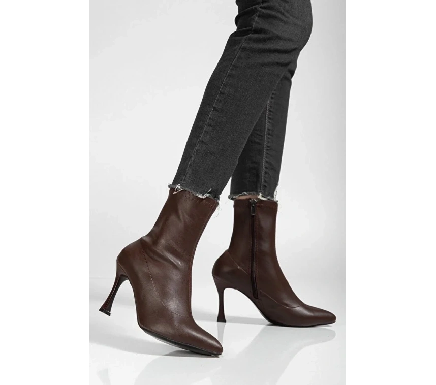 Orjen Kahverengi Cilt Streç Topuklu Bot