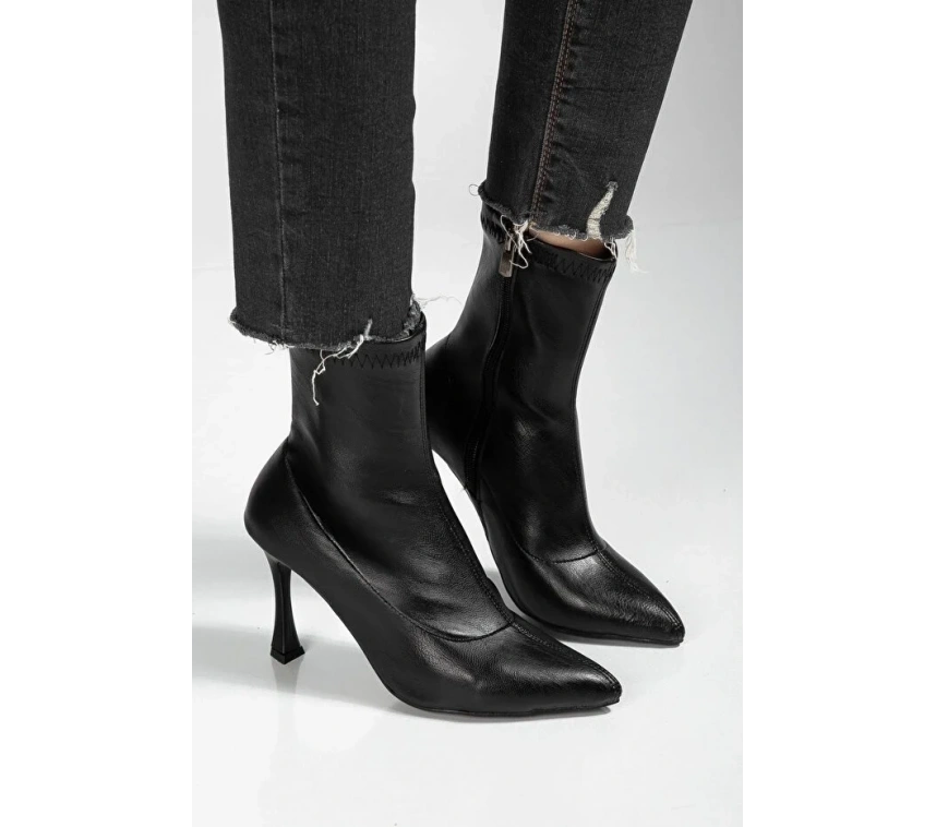 Orjen Siyah Cilt Streç Topuklu Bot