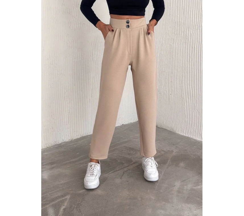 örme krep pantolon çift düğmeli