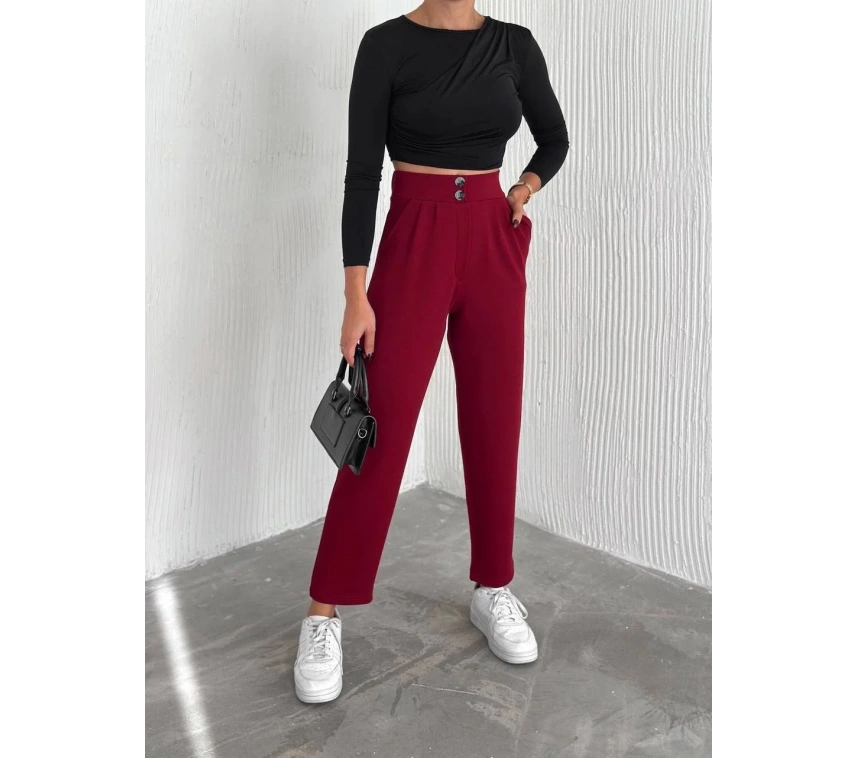 örme krep pantolon çift düğmeli