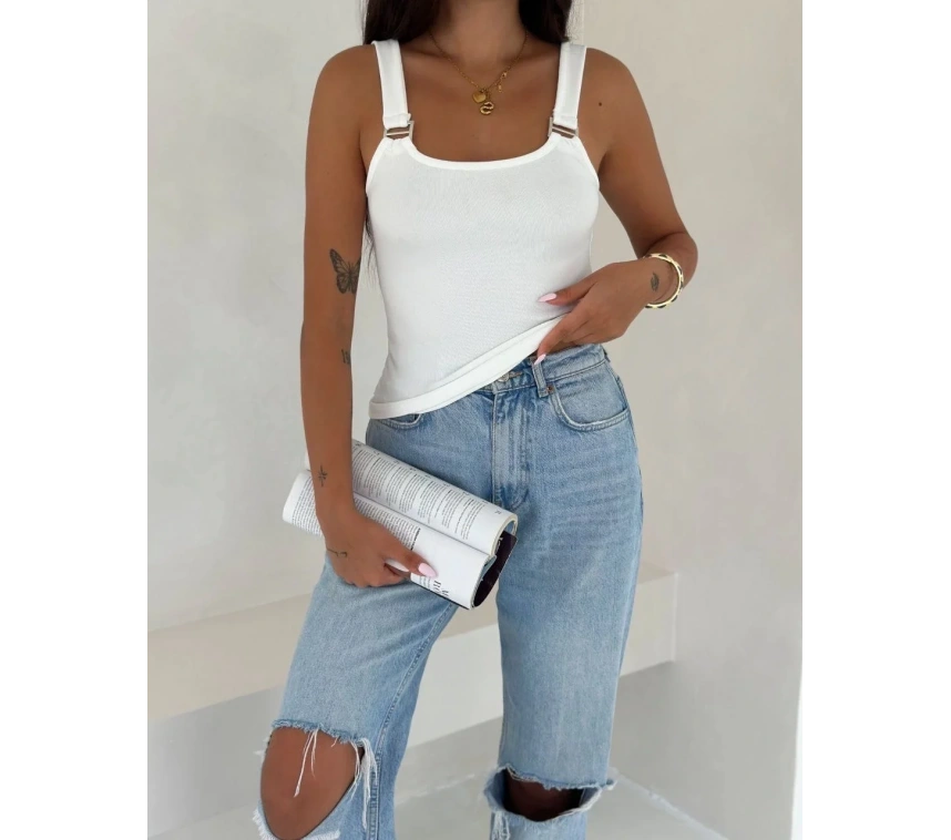 Ottoman toka askılı bluz beyaz s4194