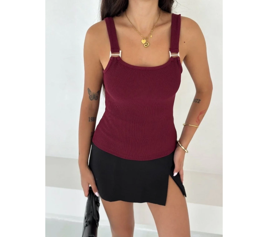 Ottoman toka askılı bluz bordo s4194