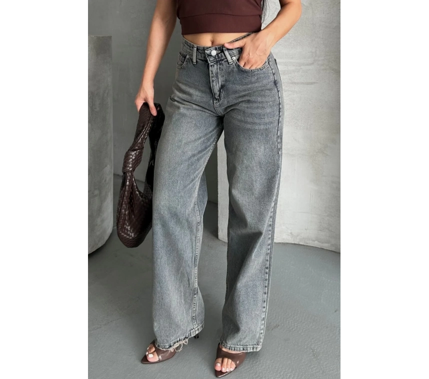 Palazzo bıyık kar yıkama buz mavi jeans pantolon