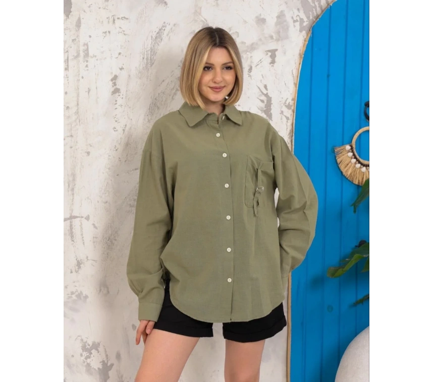 Relax fit keten gömlek haki s255349